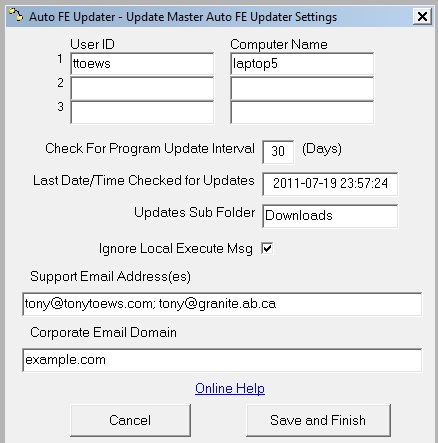 Auto FE Updater Master Settings