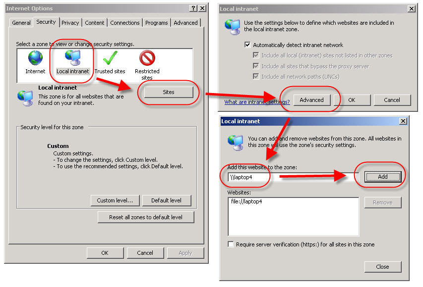 IE Add Server To Local Intranet Zone