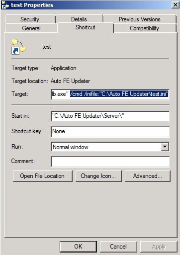 Terminal Server Shortcut properties