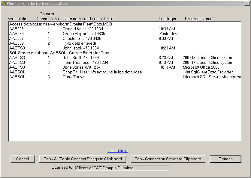 View Users in backend databae file(s)