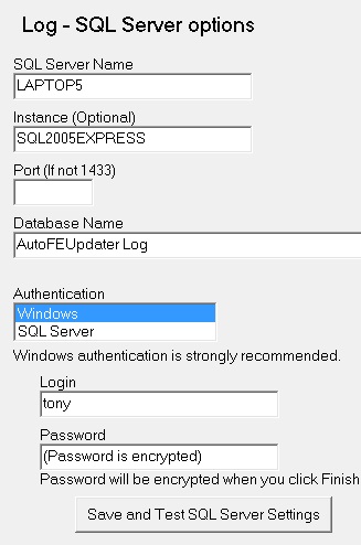 Log - SQL Server Options